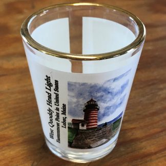 West Quoddy Shot Glass with Picture of Granite Marker