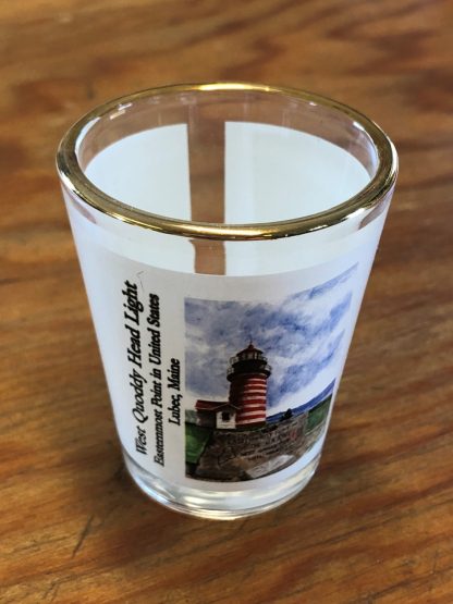 West Quoddy Shot Glass with Picture of Granite Marker