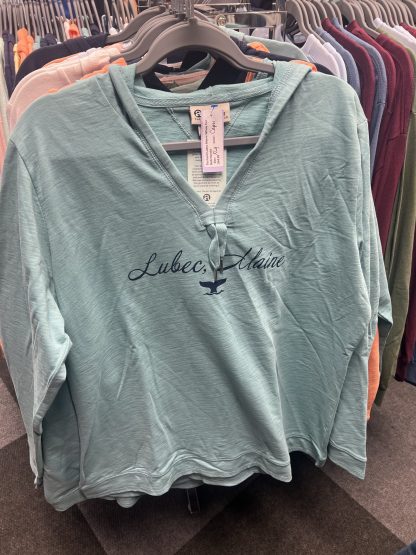 Lubec, Maine Whale Tail Tie Front Slub Hoodie - Image 2