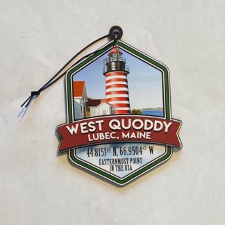 West Quoddy Wooden Christmas Ornament with Longitude and Latitude