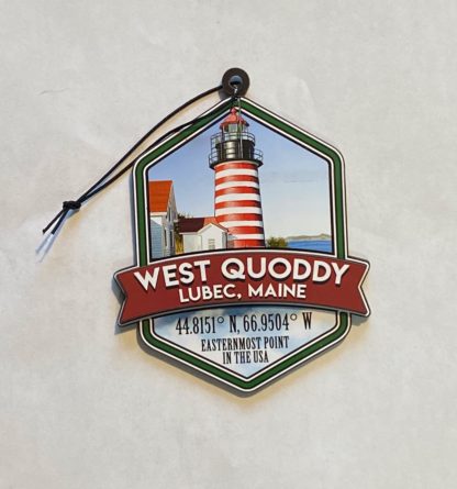 West Quoddy Wooden Christmas Ornament with Longitude and Latitude